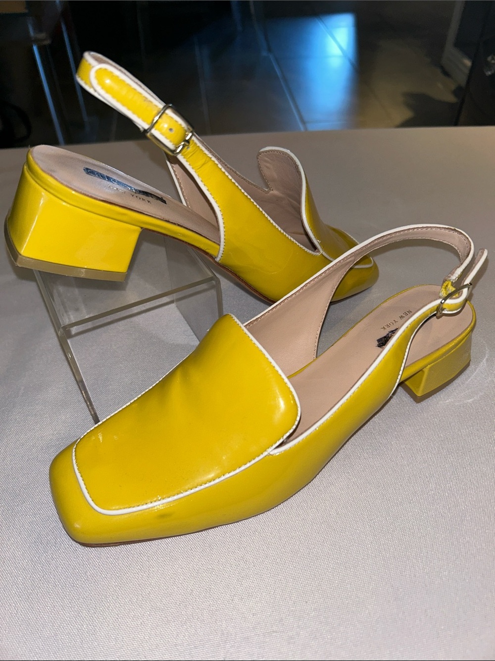 Kate Spade Yellow Patent Leather Slingback Low Block Heel Loafer sz 7.5